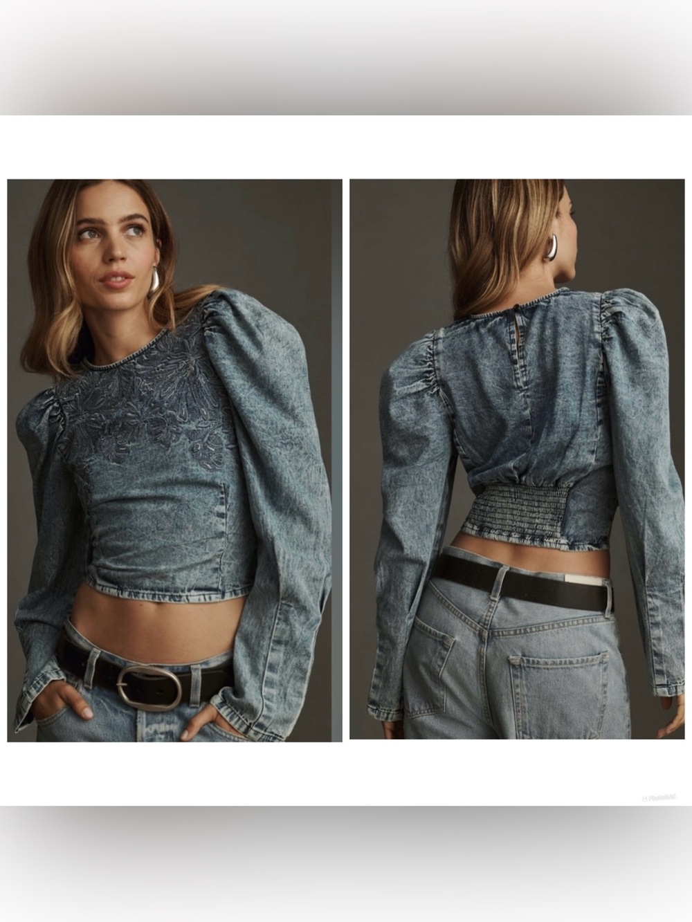 Pilcro Anthropologie Embellished LongSleeve Denim Top Women’s Size XS - Picture 3 of 15